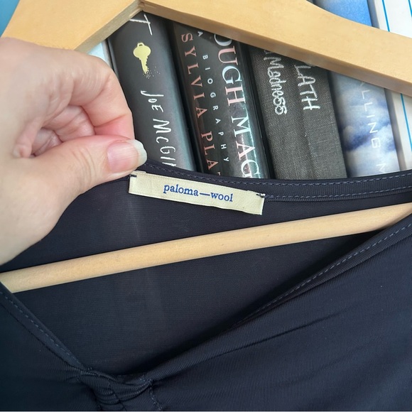 Paloma Wool Gobi Navy Ruched Midi Dress Sz Small Long Sleeve Fitted - Picture 4 of 9